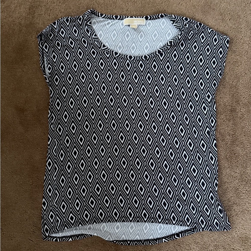 Michael Kors Geometric Print Cap Sleeve Top - Navy/White size M